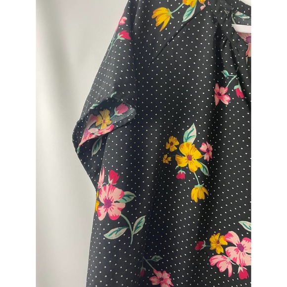 Old Navy Dress Size XL Black Polka Dots Floral Pattern Short Sleeves V Neck - Picture 5 of 7